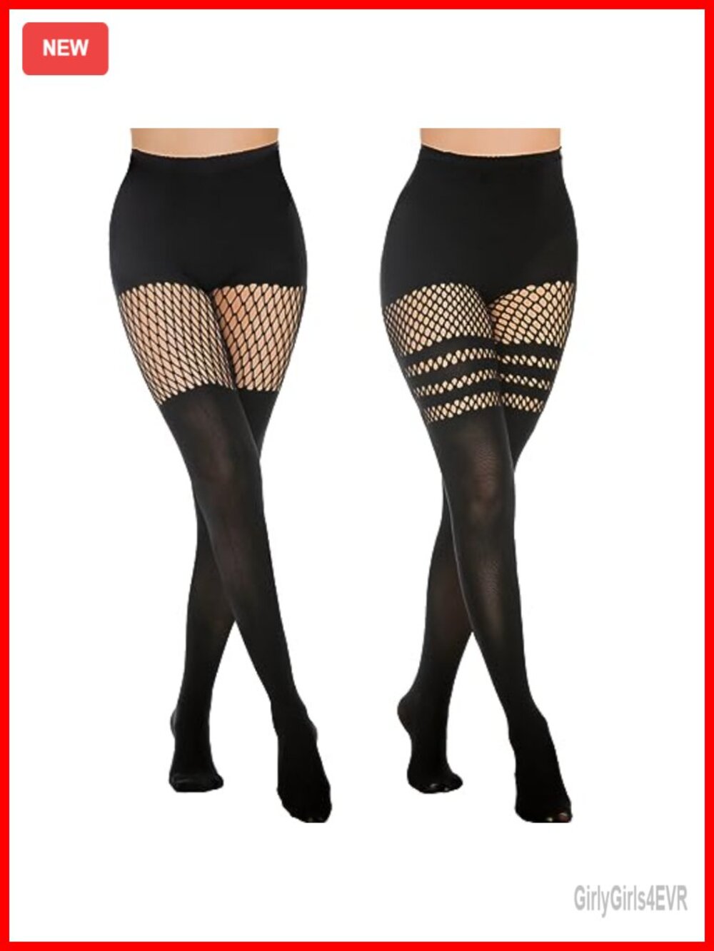 Faux Thigh High Tights Mock Suspender Pantyhose Fishnets Pack of 2